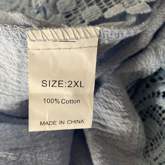 Unbranded Baby Blue Lace Trim Gauze Tie Back Top 2XL - Picture 8 of 9